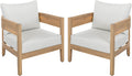 SAFAVIEH Outdoor - Theo Armchair Set of 2 - Oak & Ivory - Solid Wood with Cushion - Mid-Century Slatted Frame Design - Ideal for Patio, Deck, Porch, Backyard, 15" Seat Height (PAT7087B-SET2)