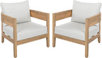 SAFAVIEH Outdoor - Theo Armchair Set of 2 - Oak & Ivory - Solid Wood with Cushion - Mid-Century Slatted Frame Design - Ideal for Patio, Deck, Porch, Backyard, 15" Seat Height (PAT7087B-SET2)