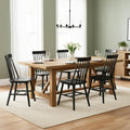 Black Dining Chairs Set of 6, 100% Solid Wood Farmhouse Kitchen Chairs, Armless Cottage Dinner Chair with Spindle Back, Windsor Dining Room Chairs for Kitchen (2 Boxes)