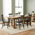 Black Dining Chairs Set of 6, 100% Solid Wood Farmhouse Kitchen Chairs, Armless Cottage Dinner Chair with Spindle Back, Windsor Dining Room Chairs for Kitchen (2 Boxes)
