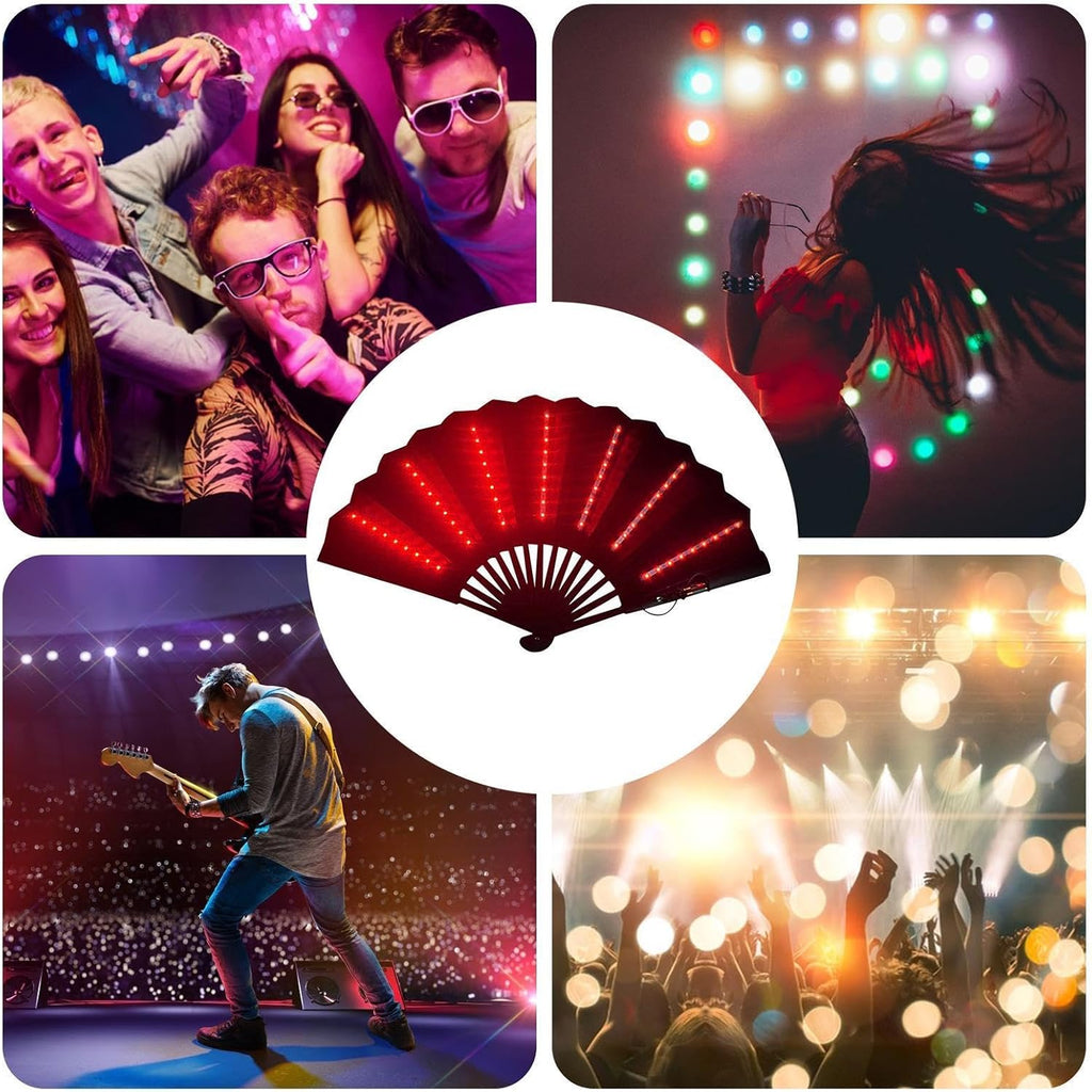 Folding Hand Fan - LED Large Light Up Festival Fãn Battery Included | Řave Faņ with Liģht Portable Følding - Performance Show Party Fån for Stage Carnival Club Belly Dance, Night Event Prop