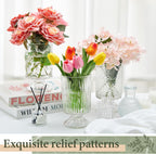6 Pcs (H: 7" W: 4") Embossed Flower Vase Pedestal Glass Vase Big Base Thickened Crystal Vintage Vases for Wedding Party Home Decor Table Centerpiece House Warming Gifts (Clear,Classic)