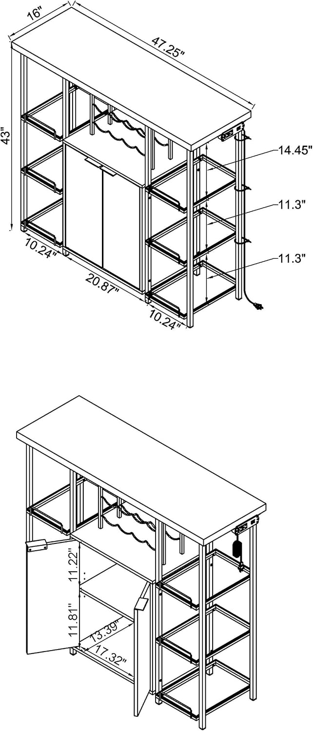 Coaster Home Furnishings - Gallimore - Wood & Metal - 2-Door Bar Cabinet with Bottle Rack, Stemware Rack and Built-in Power Outlet - Dining Room & Home Bar - White - 182757