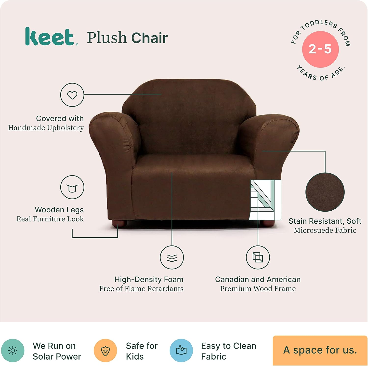Plush Kids Chair with Soft Pillow – Durable Microsuede Upholstery, Padded Cushion, Wooden Frame, Easy to Clean, Ergonomic Design for Ages 2-5, Stylish & Cozy Chair for Playrooms & Bedrooms.
