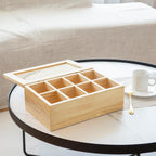 JJSQ Wooden Tea Bag Organizer Box with Lid, 8 Compartment Tea Storage Chest, Tea Caddy Holder Organizer for Countertop, Tea Station and Tea Accessories (Natural)