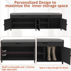 HOMEFORT 54.4" Shoe Bench with Lift Top Storage, Entryway Bench with Cushioned Seat, Wooden End of Bed Bench, Shoe Cabinet Bench with Hidden Storage Space, for Bedroom, Hallway,Black
