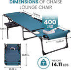 FUNDANGO Heavy Duty Tanning Chair with Face Hole & Canopy, 400lbs Beach Lounge Chair with Side Table, 5-Position Sun Lounger for Outdoor Patio Pool-Face Down Chaise with Anti-Pinch Safety Lock,Cyan