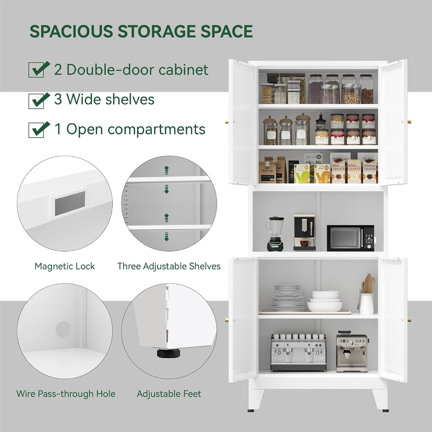 COFaR 69" Tall Modern Kitchen Pantry,Metal Storage Cabinet with Adjustable Shelves,Pantry Cabinet with 6-Tier,Freestanding Cupboard for Kitchen,Dining Room,Living Room,Bathroom,White