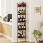 5-Tier Wine Rack Wall Mounted, Wine Racks Freestanding Floor with Fences, 50 Bottles Wine Bottle Holder Liquor Cabinet Bar Shelves for Home, Kitchen, Dining Room (Brown)