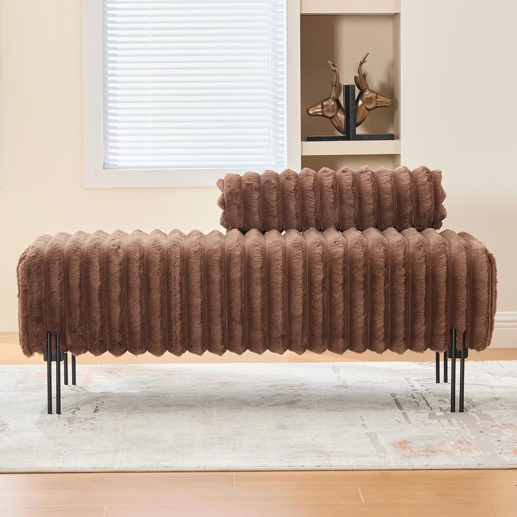 NIOIIKIT 49.6" Modern Loveseat Sofa Couch, Upholstered Accent Sofa with Golden Legs and Adjustable Backrest, Small Faux Fur Couches for Bedroom, Living Room, Compact Small Space (Brown)