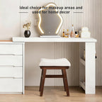 Wood Vanity Stool Chair, 17.7 Inch Compact Makeup Chairs with Saddle Cushion, Linen-Covered High Rebound Sponge Seat, Easy Assembly Footstool for Bedroom, Entryway, Home, Walnut Ottomans