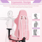 ECOTOUGE PC Gaming Chair Massage Ergonomic Office Desk Chair Racing PU Leather Recliner Swivel Rocker with Headrest and Lumbar Pillow, Pink-White