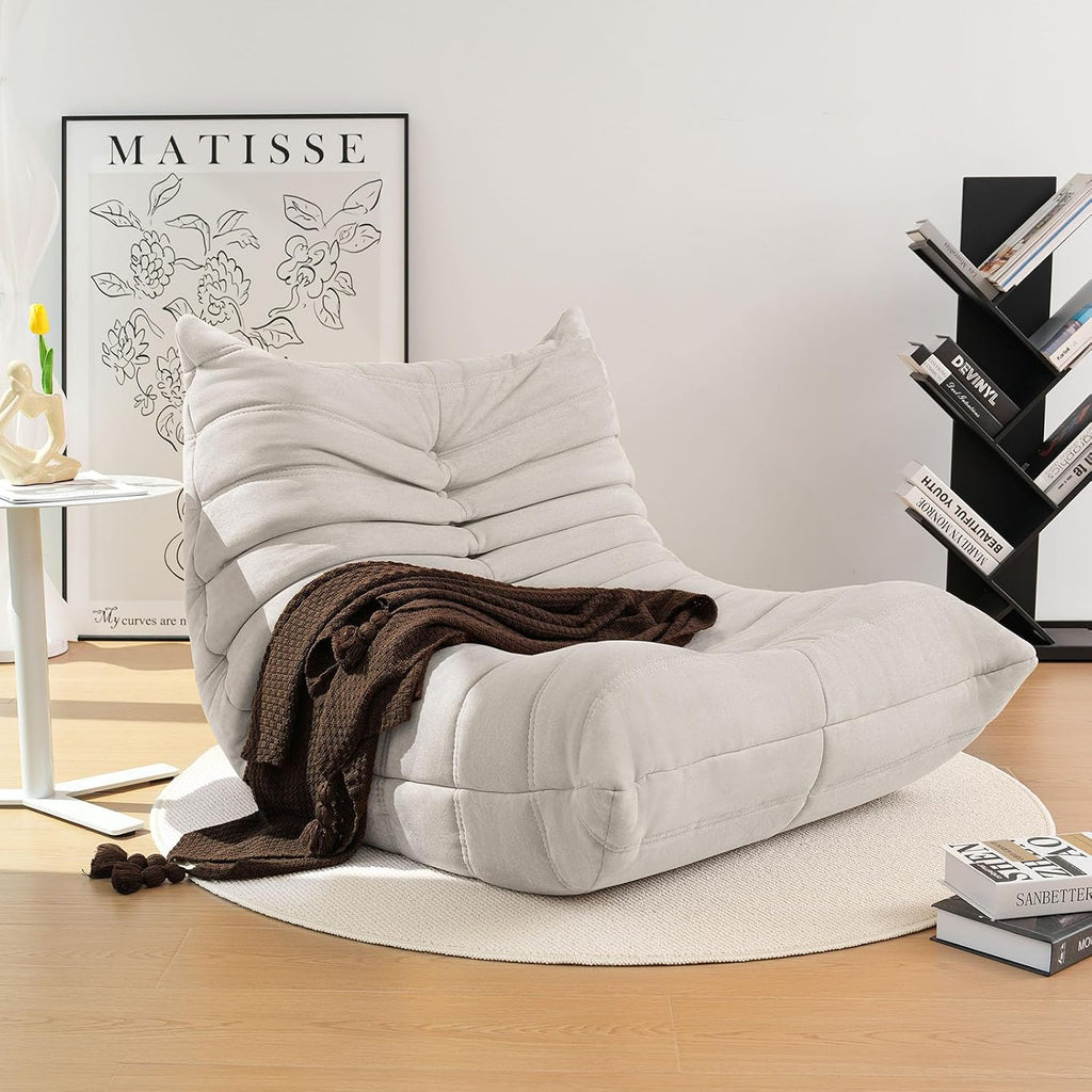 High-end Bean Bag Chair, Fireside Togo Chair with Light Gray Suede Fabric Cover, Comfy & Soft Lazy Floor Lounge Sofa Counch for Bedroom, Living Room, Office or Lounger