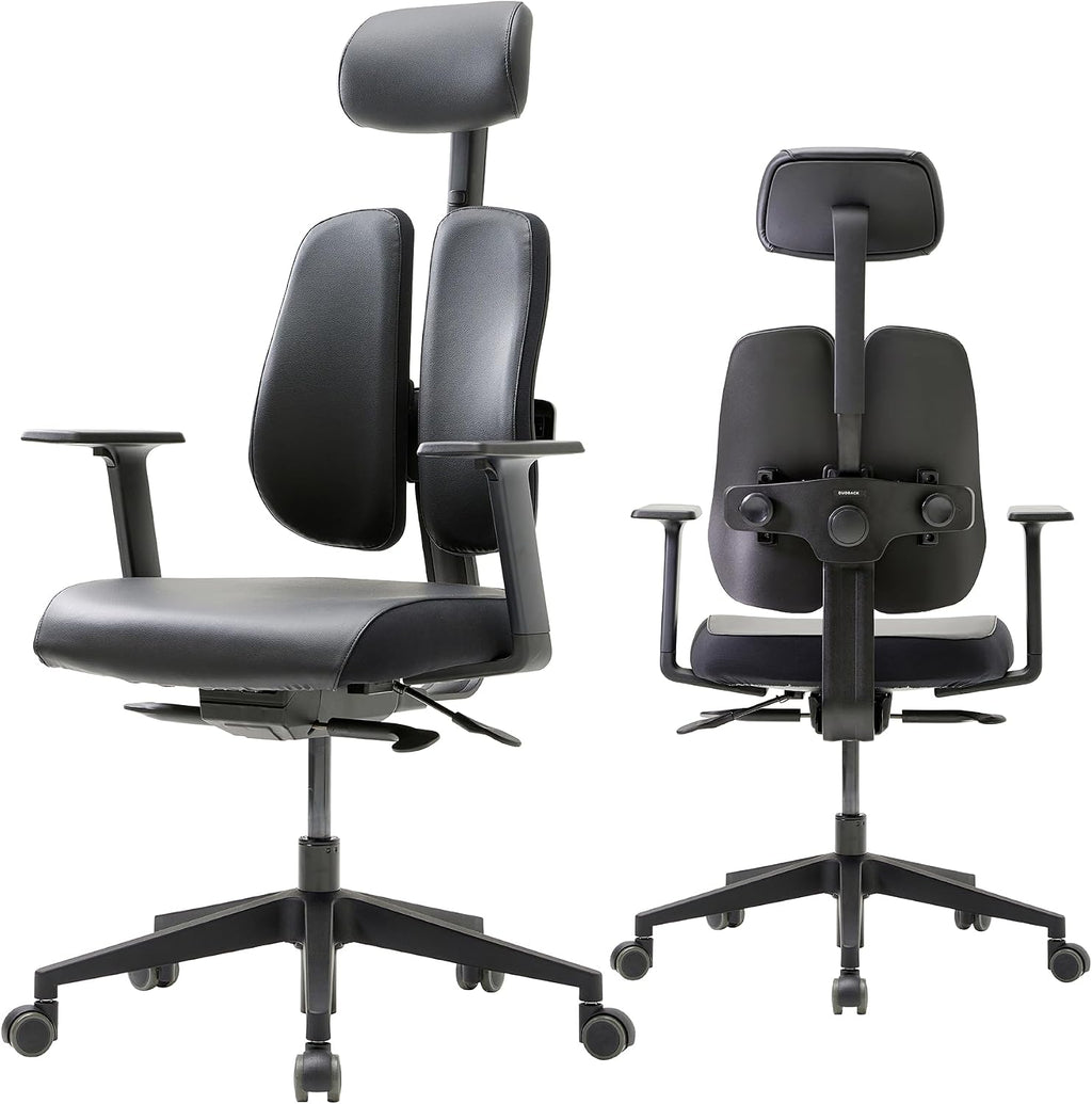 [Premium Dual-Backrests] Ergonomic Office Chair l Reduces Pressure by 50% - Leather Chair, Office Chair for Lumbar Support l Home Desk Chairs l Office Chair Back Support Made in Korea (Black Leather)