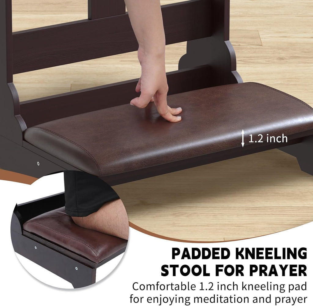 Prayer Bench Kneeler, Wooden Prayer Kneeler for Home, Prayer Bench for Kneeling at Home, Church Prayer Bench Stool Table with Cushion