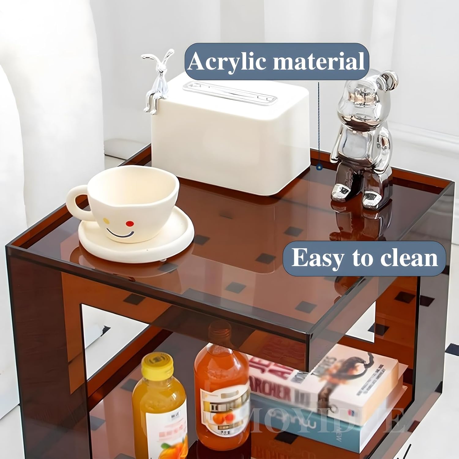 Clear Acrylic End Table, Acrylic Nightstand, 3 Tier Small Side Table, Modern Bedside Table, Coffee Table with Storage for Living Room Bedroom,Lake Blue