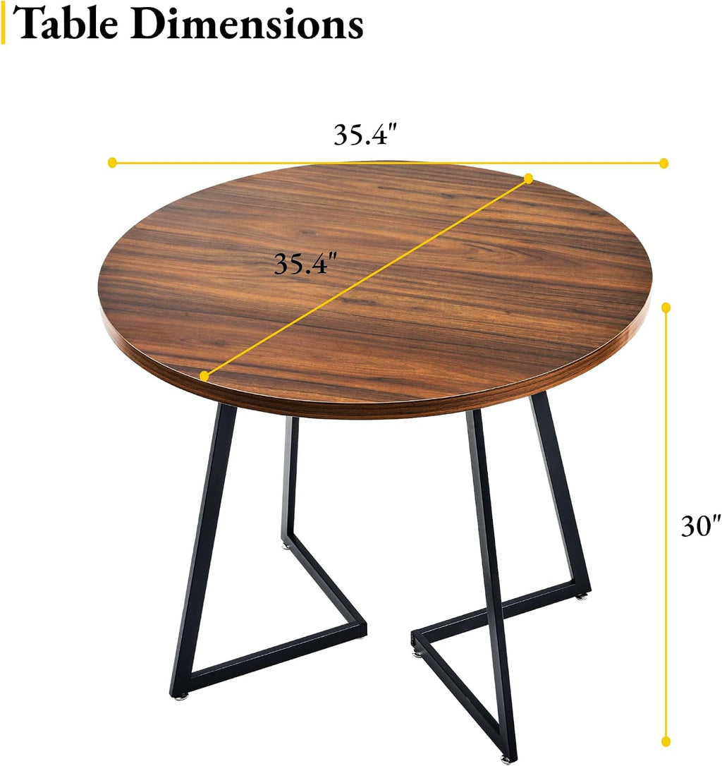 VECELO 3-Piece Dining Table Set, Round Kitchen Table with 2 Velvet Upholstered Chairs, Space Saving Design for Small Apartment & Home Office, Easy Assembly, Walnut & Black