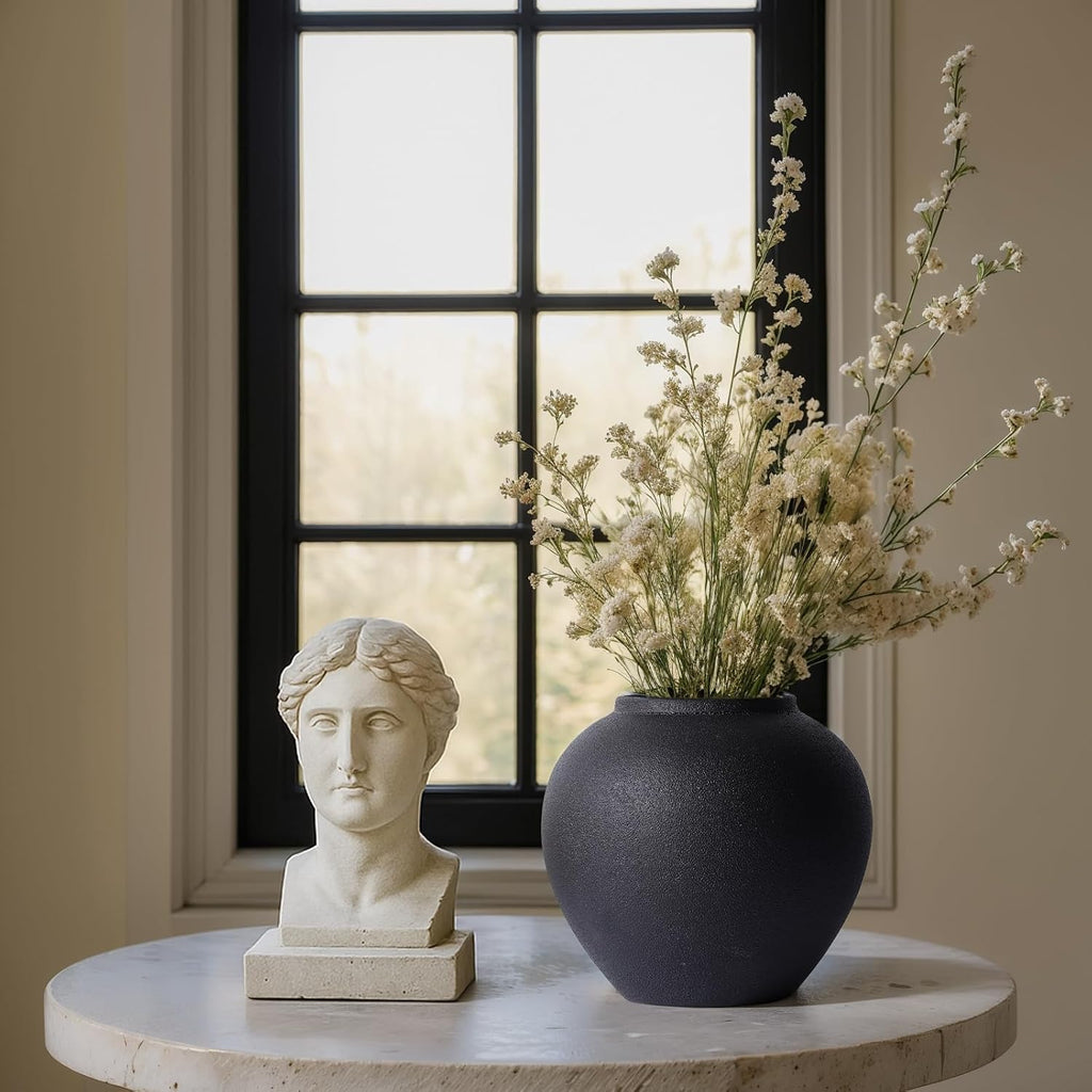 Rustic Ceramic Vase, 8.3" Black Farmhouse Tall Vase, Vintage Vases, Modern Terracotta Decor Vases for Home Decor, Living Room, Entryway, Table Centerpieces, Shelf, Kitchen, Housewarming Gifts