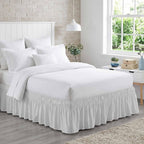 Grey Vertical Striped Bed Skirt Queen Size 16 Inch Drop, Adjustable & Elastic Wrap Around Bed Skirts Pleated Luxury Dust Ruffles for Twin Full Queen Cal King Base Bed, Farmhouse Thin Line Stripes