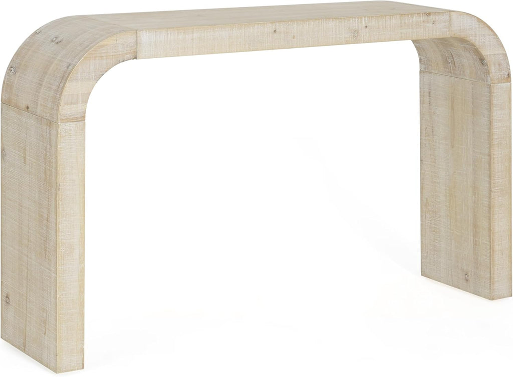 52" Wood Console Table with Curved Edge, Natural Texture, Perfect for Entryways and Living Rooms