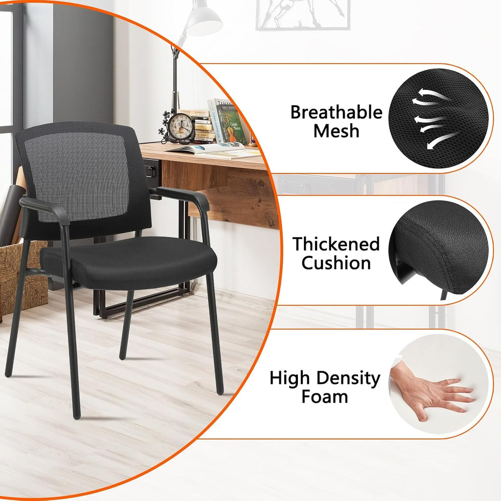 CLATINA Stackable Waiting Room Chairs, Ergonomic Mesh Office Chairs with Armrest & Lumbar Support, No Wheels Stacking Guest Reception Chairs for Conference Lobby Church School Home, Black,Set of 8
