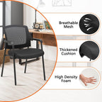 CLATINA Stackable Waiting Room Chairs, Ergonomic Mesh Office Chairs with Armrest & Lumbar Support, No Wheels Stacking Guest Reception Chairs for Conference Lobby Church School Home, Black,Set of 8