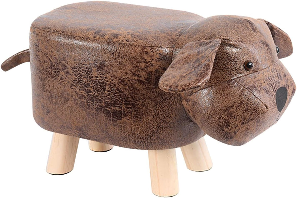 Cartoon Footstool Animal Shaped Upholstered Ottoman Foot Rest Padded Pouffe Stool with Wooden Legs and Soft Cushion Suitable for Kids Room Playroom, Brown