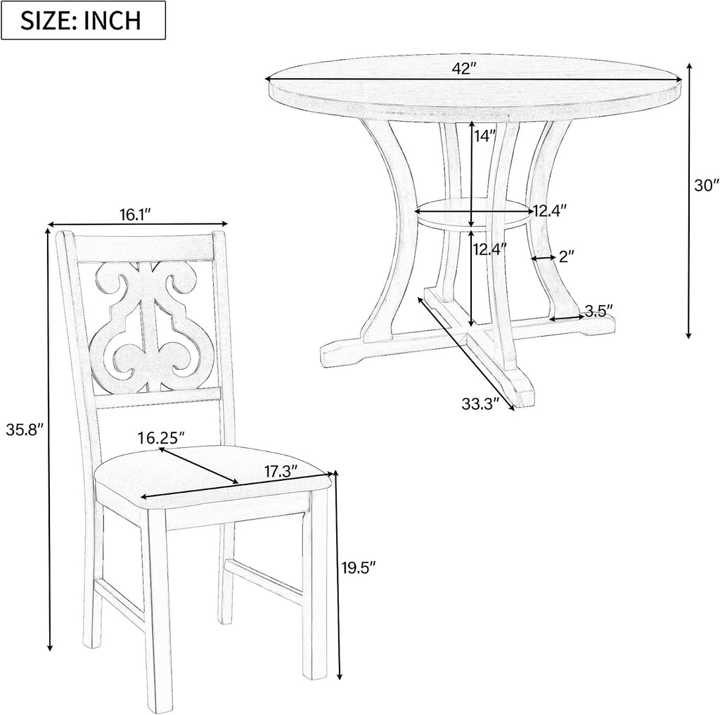 Merax 5 Piece Round Dining Table Set 4 Retro Chairs with Special-Shaped Table Legs, Exquisitely Designed Hollow Chair Back for Dining Room, Antique Blue