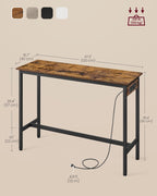 VASAGLE Bar Table, Narrow Long Kitchen Dining Table with Charging Station, Sturdy Metal Frame, Industrial, 15.7 x 47.2 x 35.4 Inches, Rustic Brown and Ink Black ULBT121K01