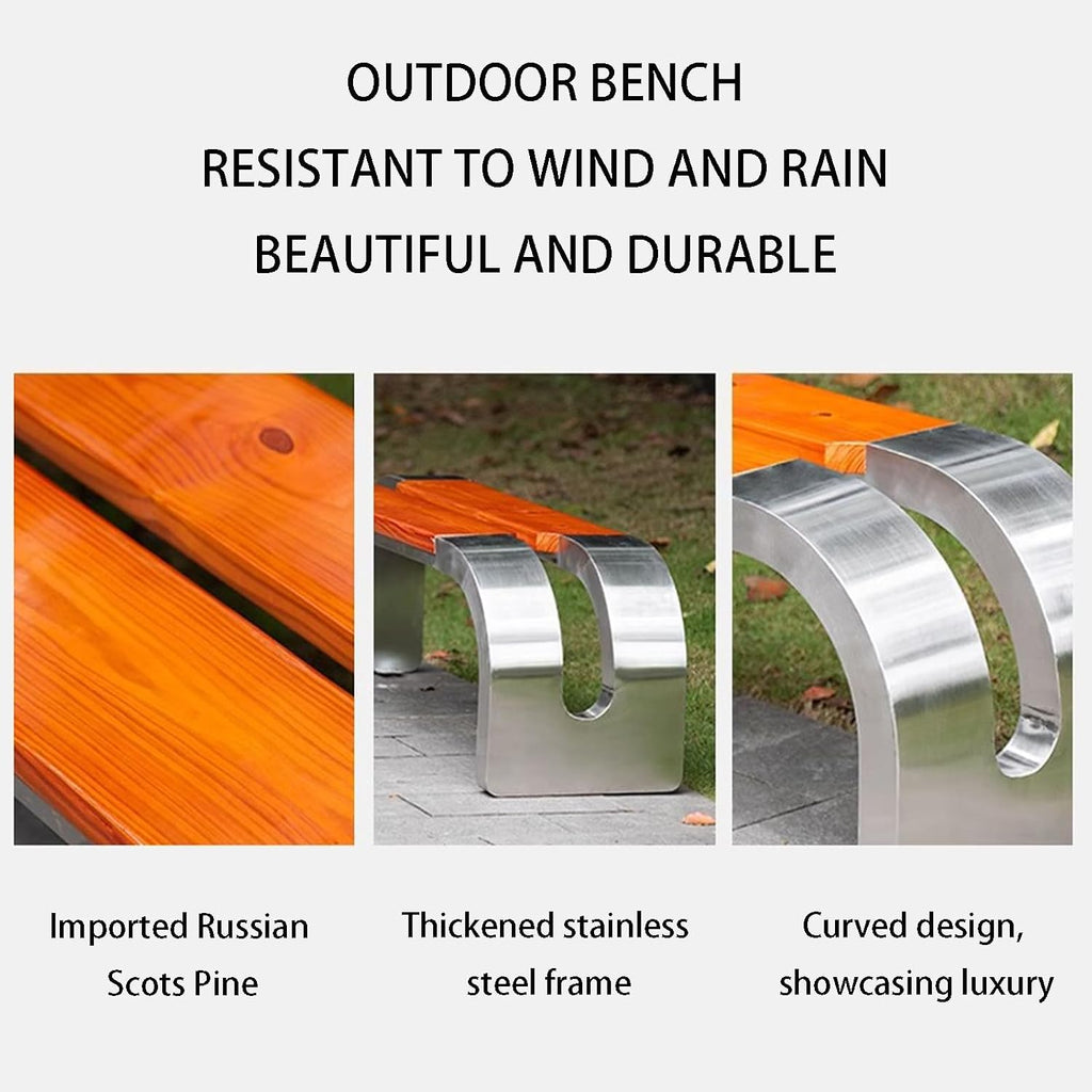Curved Outdoor Bench with a Unique Design, Featuring Solid Wood seat and Metal Frame. Ships Fully Assembled and is Suitable for Parks, Communities, and Streets Yellow 120cm