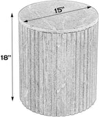 Beaumont Lane Round Marble and Wood Side Table, 15" W x 18" H, Gray and White Finish, Fully Assembled, Drum Base Accent Table for Living Room, Bedroom, or Office