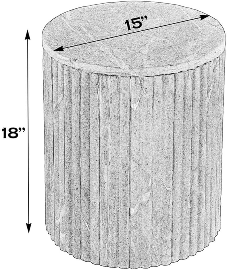 Beaumont Lane Round Marble and Wood Side Table, 15" W x 18" H, Gray and White Finish, Fully Assembled, Drum Base Accent Table for Living Room, Bedroom, or Office