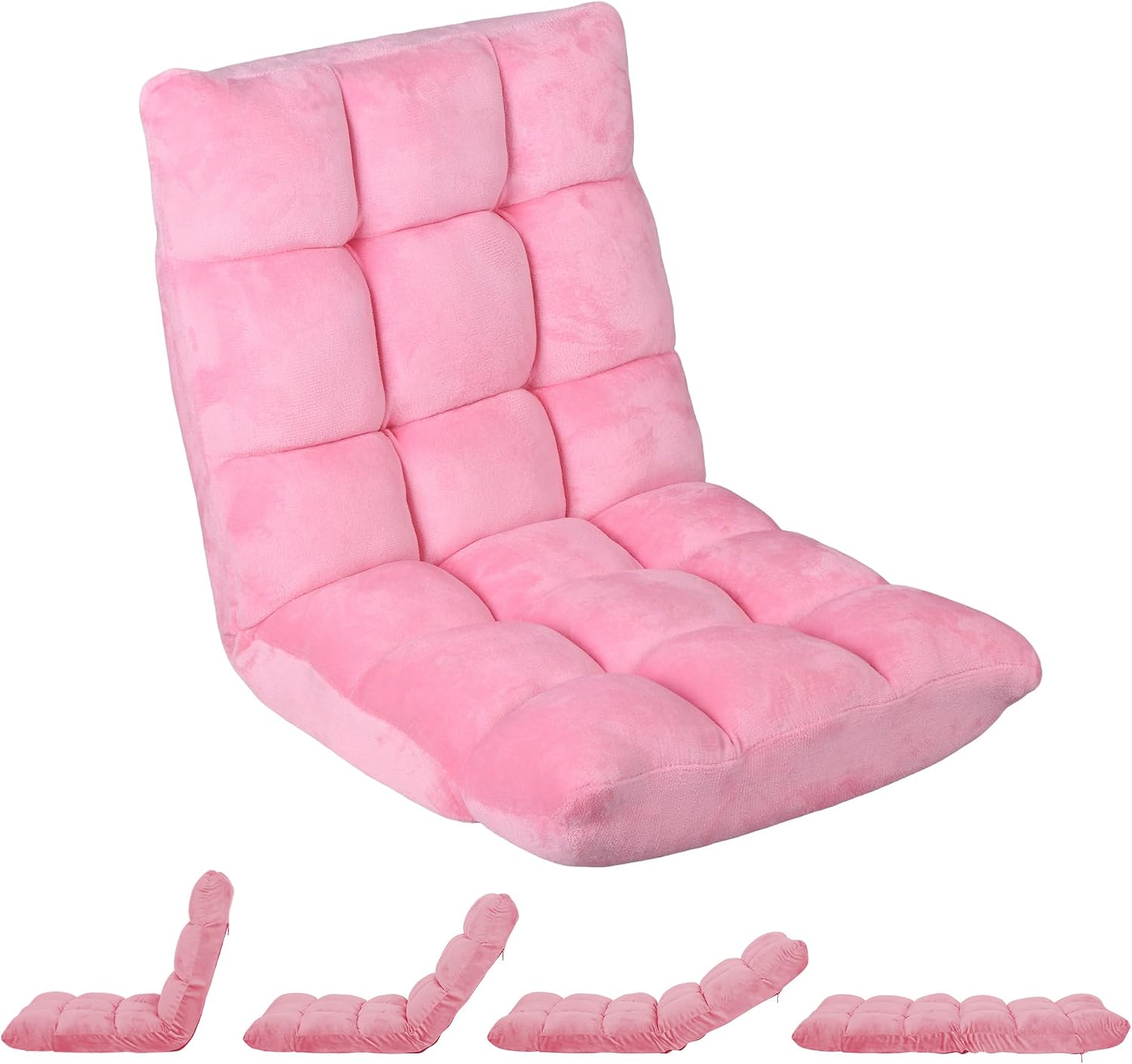 SUPER DEAL 14-Position Folding Floor Chair Gaming Sofa Cushioned Padded Reclining Bed Lounge Couch Seating for Comfy Reading, Reading, Gaming, Relaxing, Watching TV, Pink