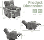 Oversized Swivel Rocker Recliner with Adjustable Headrest, Rocking Chair Nursery with Overstuffed Armrest, Manual Rocker Recliner Nursery Chair for Living Room, Dark Grey