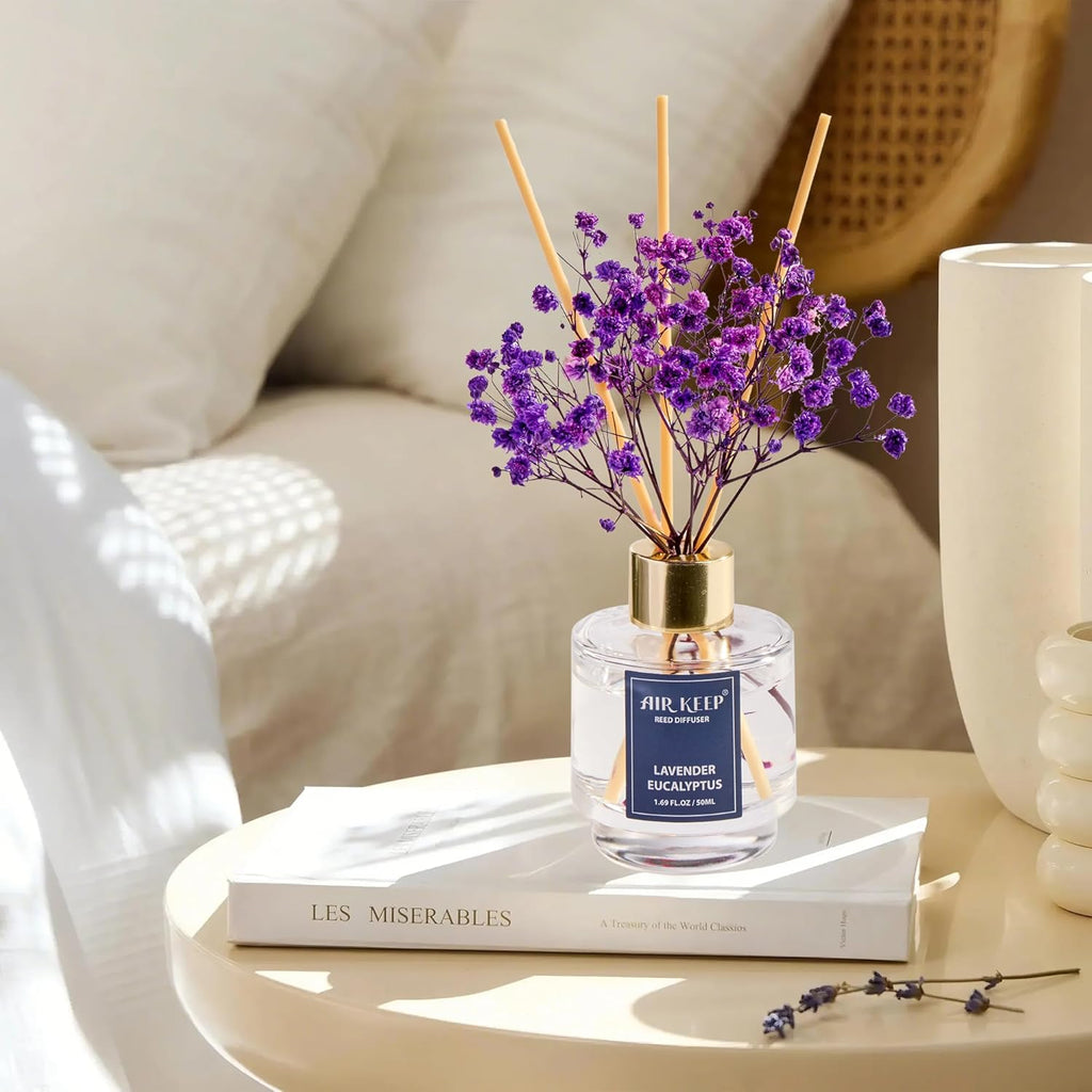Airkeep Reed Diffuser Set of 3,Clean Linen Ocean Mist&Sea Salt Lavender Eucalyptus Oil Reed Diffusers for Bedroom Living Room Office Aromatherapy Oil Reed Diffuser for Gift 50ml x 3