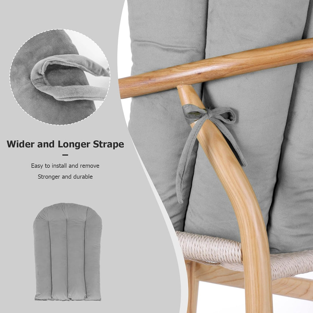 Lucky Monet 5PCS Velvet Glider Rocker Replacement Cushions, Thickened & Supportive Rocking Chair Cushion Set with 29.5 Inch High Backrest & Storage Pockets, for Indoor Nursery Glider, Grey