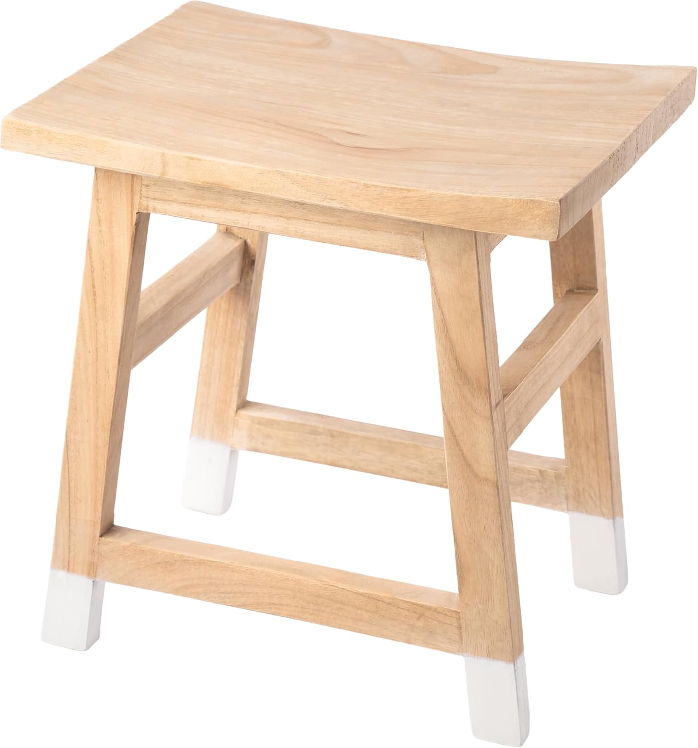 JONATHAN Y Finesse Handcrafted Solid Wood Accent Stool, 18" Backless Vanity Seat with Natural/White Dipped Legs, Farmhouse Decorative Plant Stand for Living Room and Bedroom STL3007A