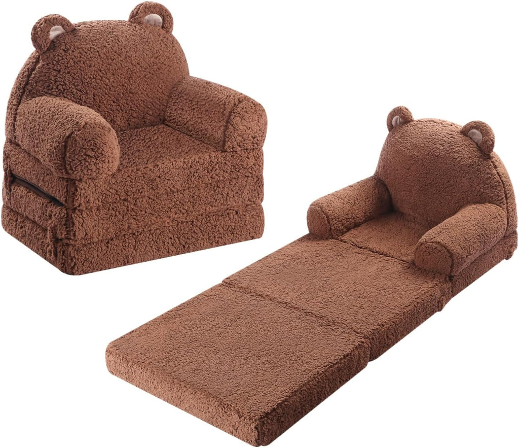 MOMCAYWEX Kids Sofa, Sherpa Couch with Tri-Layer Foam Cushions, Comfy Seating for Kids Age 18 Months and Up, Brown