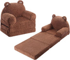 MOMCAYWEX Kids Sofa, Sherpa Couch with Tri-Layer Foam Cushions, Comfy Seating for Kids Age 18 Months and Up, Brown