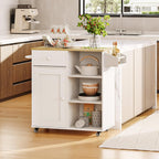 HOOBRO Kitchen Island, Storage Cabinet with Drawer, Kitchen Cart with Spice and Towel Rack, Saving Space, Easy Assembly, for Living Room, White and Natural WN12ZD01