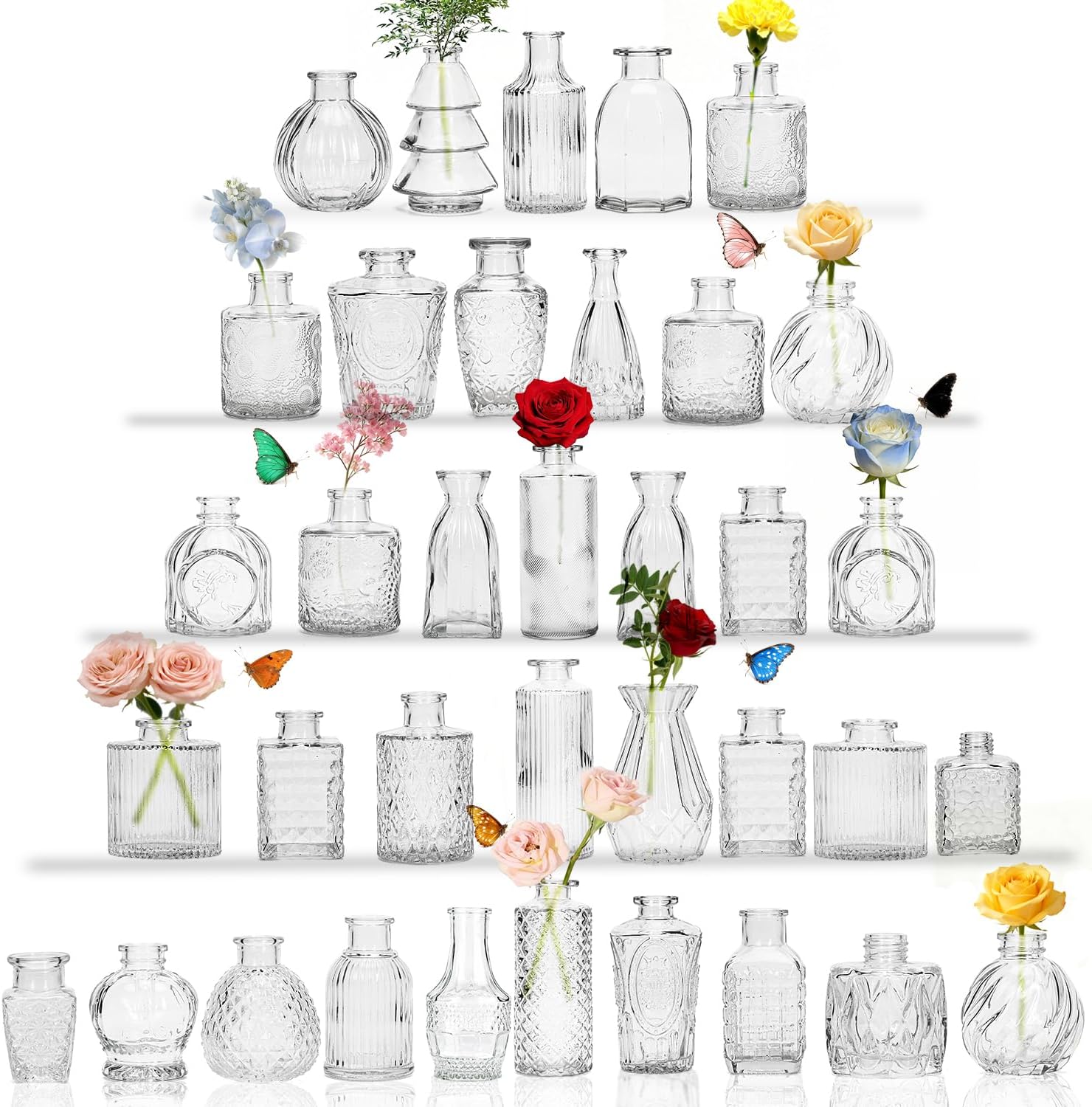 Clear Glass Bud Vase Set of 36 Pcs,Small Bud Vases in Bulk,Glass Crystal Flower Vases Table Centerpieces for Party Event Wedding Decor Baby Shower Decorations (Clear, 36 Pcs)