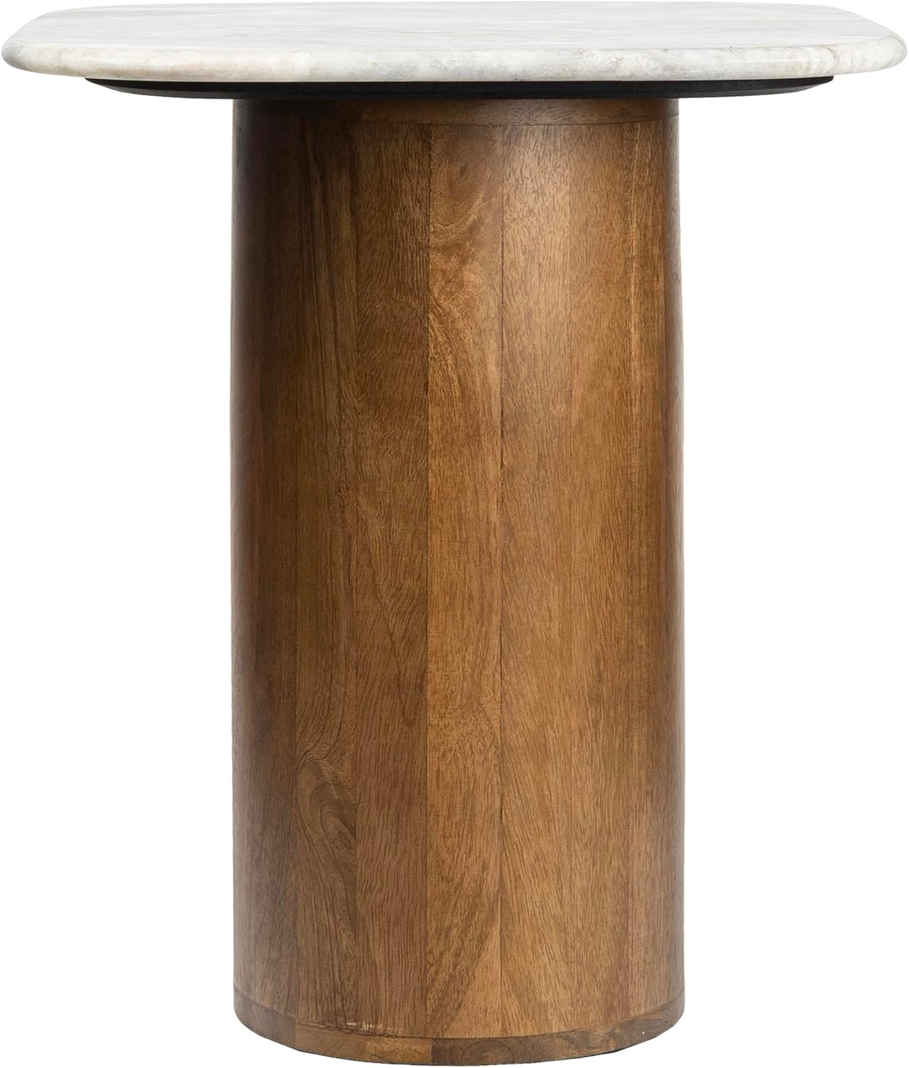 JONATHAN Y Milos Natural White Marble Square Top End Table with Honey Wood Cylinder Pedestal Base, 18" Modern Side Table for Living Room, Bedroom, and Small Spaces END5004B