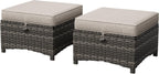 Patio Ottomans Set of 2, 22"x 22"x 18" Outdoor Wicker Footstool with Cushion, Beige, for Garden, Backyard, Deck, Porch, Balcony, Poolside