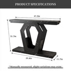 senlin Sofa Table 47.3 Inch Narrow Console Table with Openwork Frame, Industrial Entryway Table for Hallway, Wood and Metal, Adjustable Leg Pads, Easy Assembly (Black Marble Texture)