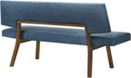 Channell Wood Dining Bench in Walnut Finish with Blue Fabric