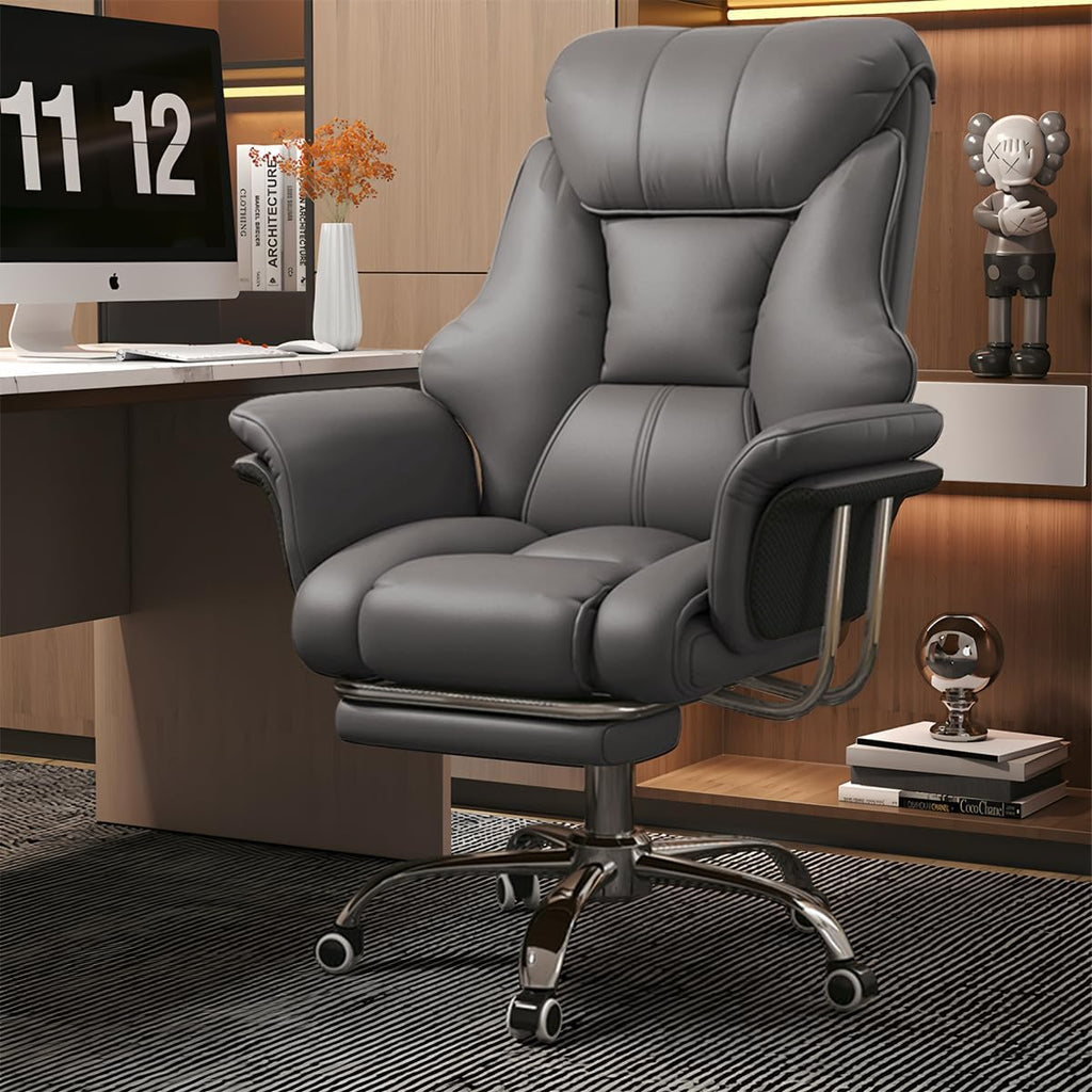 Big and Tall Office Chair 550 lbs Extra Wide Leather Executive Chair with Retractable Footrest, Heavy-Duty Ergonomic Chair, Adjustable Height Computer Gaming Chairs