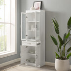 Maykoosh Glass Door Pantry Cabinet - White Kitchen Storage - Adjustable Shelves - Modular Design