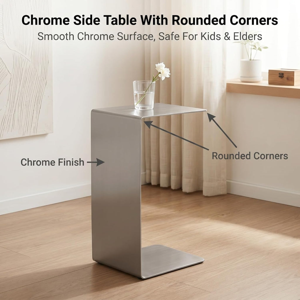 Modern Side Table Silver Coffee Table, Metal C-Shaped End Table with Smooth Surface, Multi-Color Available for Living Room, Bedroom, Balcony and Entryway (Silvery,13.8×13.8×25.6in/35×35×65cm)
