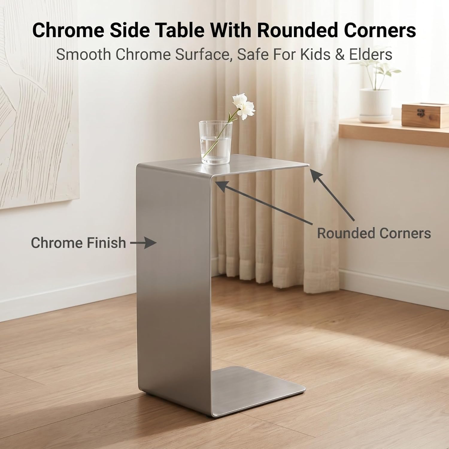 Modern Side Table Silver Coffee Table, Metal C-Shaped End Table with Smooth Surface, Multi-Color Available for Living Room, Bedroom, Balcony and Entryway (Silvery,13.8×13.8×25.6in/35×35×65cm)