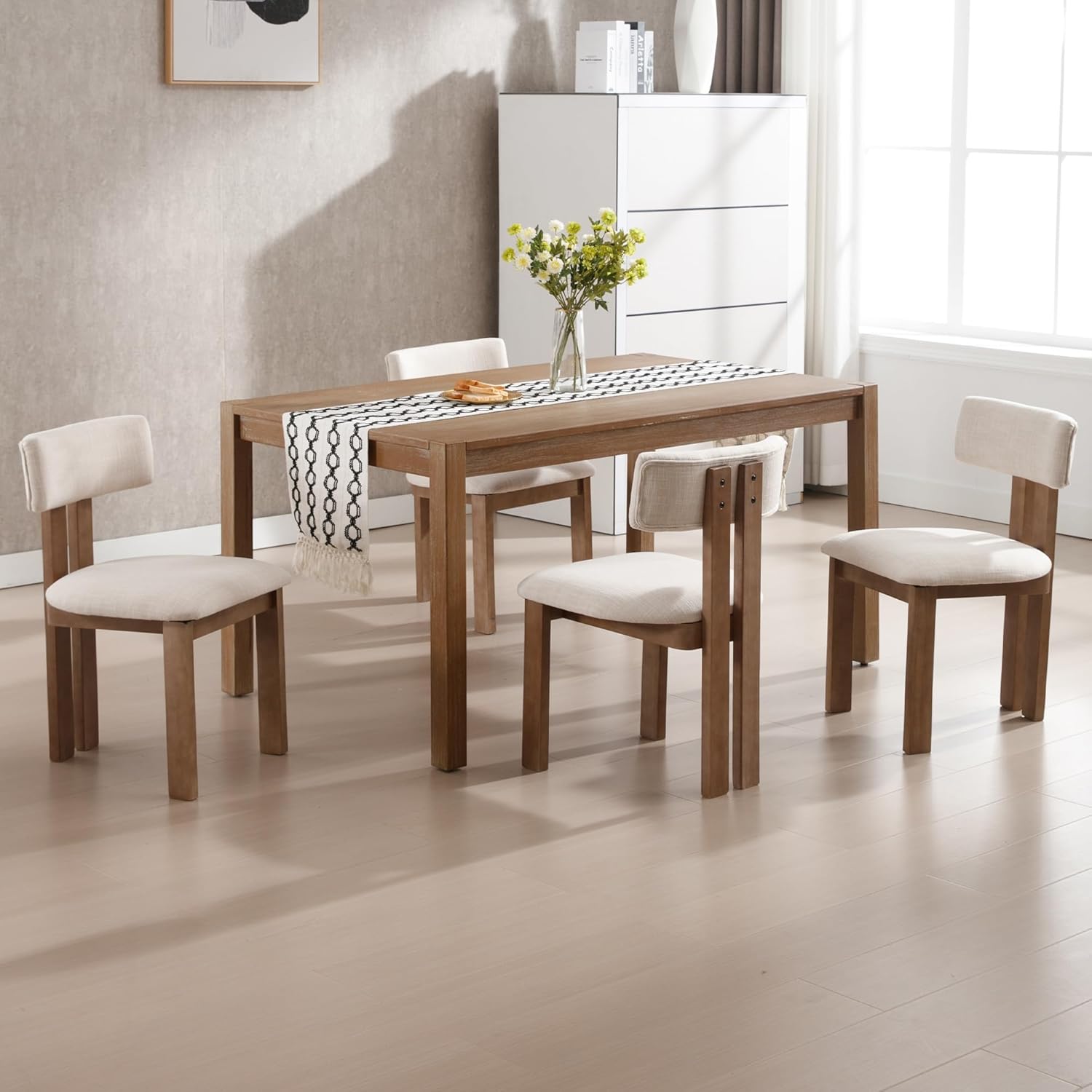 chairus Linen Dining Chairs Set of 4 Modern Farmhouse Kitchen Chairs with Open Slat Back Upholstered Wood Side Chairs for Dining Room, Restaurant, Living Room, Beige